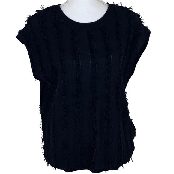 525 America Women's Sleeveless Eyelash Sweater Black Size M Boxy Relaxed Fit - Picture 1 of 7